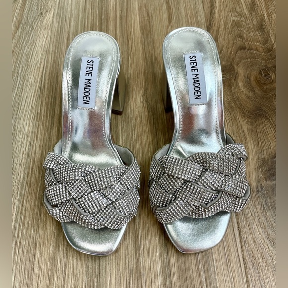 Steve Madden Maillot Braided Embellished Glitter Heeled Sandal -Size 4 NWOT - Picture 5 of 6